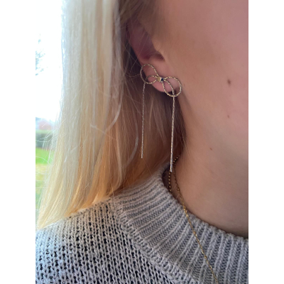 Dangling Loops Ear Rings - Bow Tie - Silver