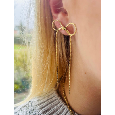 Dangling Loops Ear Rings - Bow Tie - Gold